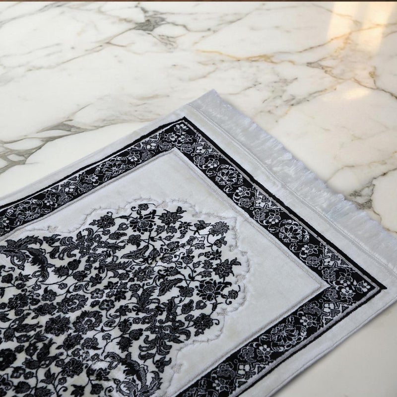 Melen Turkish Acrylic Prayer Mat - Tayba - Black - Cream - Image 3